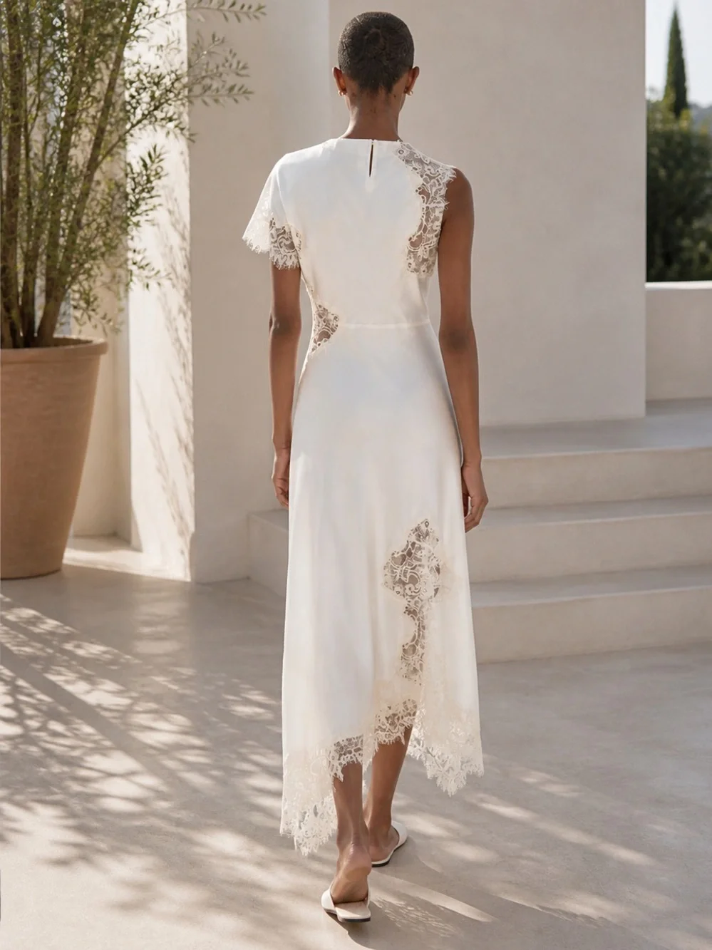 NWT A.L.C.  the Alessia Lace Satin Midi Dress in white Sz 4 - Picture 4 of 16